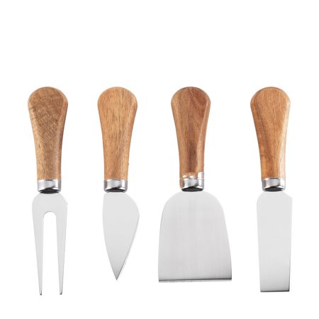 

4 Cheese Knife Set Cheese Cutlery Steel Stainless Cheese Slicer Cutter Wood Handle Mini Knife Butter Knife Spatula and Fork