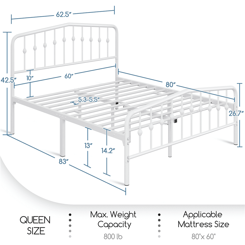 Renwick Modern Queen Size Metal Platform Bed with Arched Headboard and Footboar, White, Adult