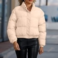 thumbnail image 4 of Mifsaly Womens Cropped Puffer Jacket Full Zip Stand Collar Regular Fit Warm Quilted Coat Casual Winter Padded Outerwear Khaki,M, 4 of 7