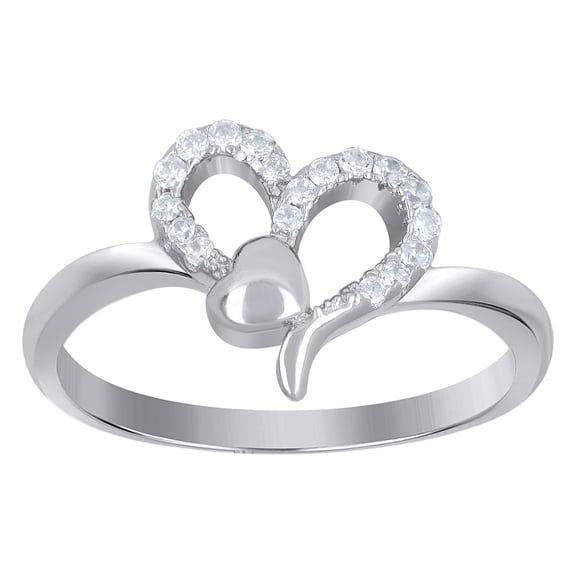 925 Sterling Silver Round Cut Cubic Zirconia Women's Open Center Double Heart Ring | Size 6