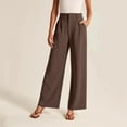 thumbnail image 2 of Hontri Women's Casual Pants Lightweight Tailored Premium Fabric Wide Leg Pants Women's Casual High Waisted Wide Leg Pants Casual Pants with Pockets Brown 5Xl, 2 of 7