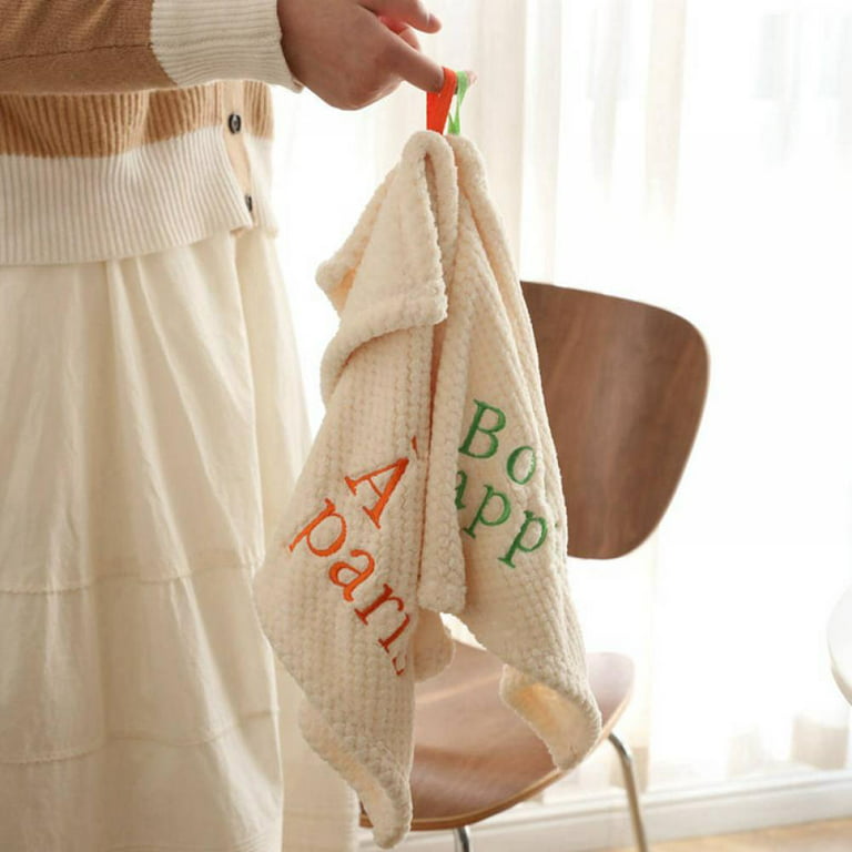Soft Hand Towels, Letter Embroidery Kitchen Hand Towels with Loop