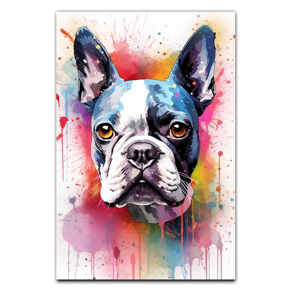 Boston Terrier Dog Art - Watercolor Style Wall, Home or Apartment Decor - Sweet Poster Print Gift for Puppy Lovers, Dog Lovers, Women, Girls, Kids, Baby Room, Nursery