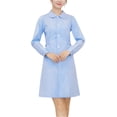 thumbnail image 2 of HAJWOH Womens Nurse Scrubs Dress Formal Lapel Neck Long Sleeve Button Down Work Dress Stretchy Comfort Workwear Blue XL, 2 of 5