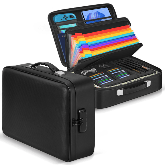 Fireproof Document Box With Combination Lock, Panbear Fire Proof Safe For Home Documents Fireproof Water Resistant Hard Case Safe Box For Important Documents Certificates Laptop Passports (Black)