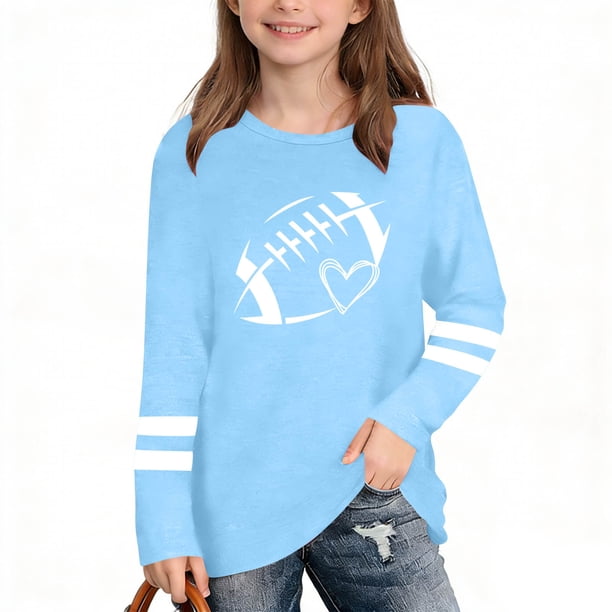 Blusas y camisas de manga larga con cuello redondo Camiseta estampada de manga larga para niños Cuello redondo Manga larga Casual Versátil Top de poliéster para niñas