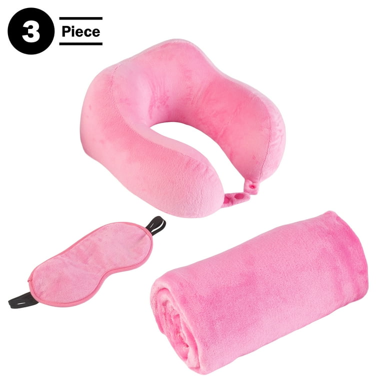 Home-Complete Travel Neck Pillow Set with Fleece Blanket and