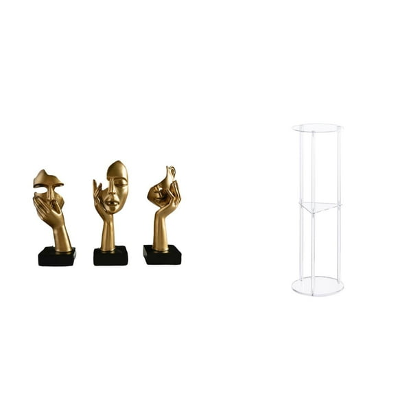 Estatuas de pensadores,Estatuas de pensadores,esculturas de arte abstracto para mesa,Mesa auxiliar redonda,Mesa auxiliar redonda de acrílico transparente de 3 niveles para sala de estar,Mesita