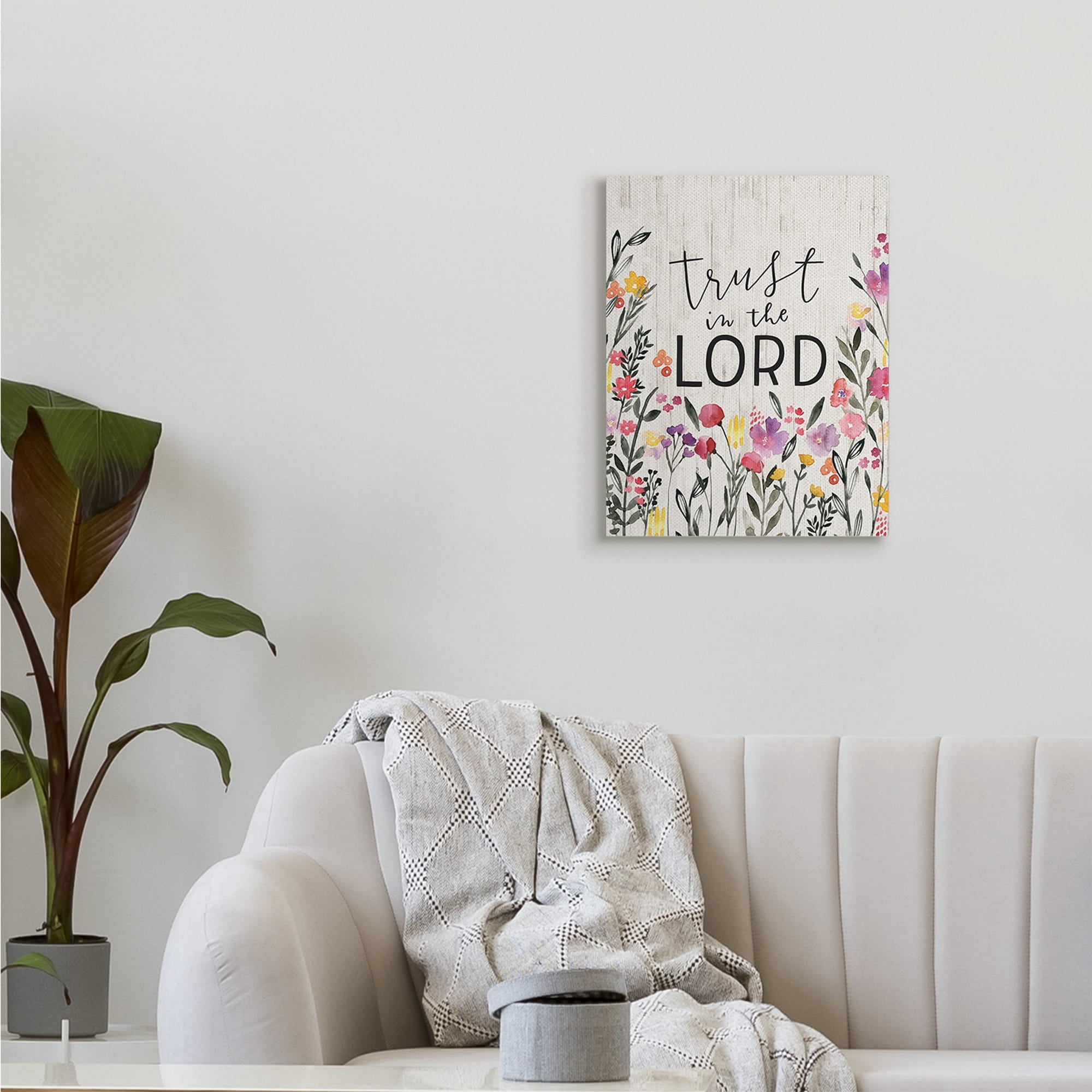 Stupell Industries Trust in the Lord Proverb Spring Watercolor Flowers,16 x 20,Designed by Loni Harris