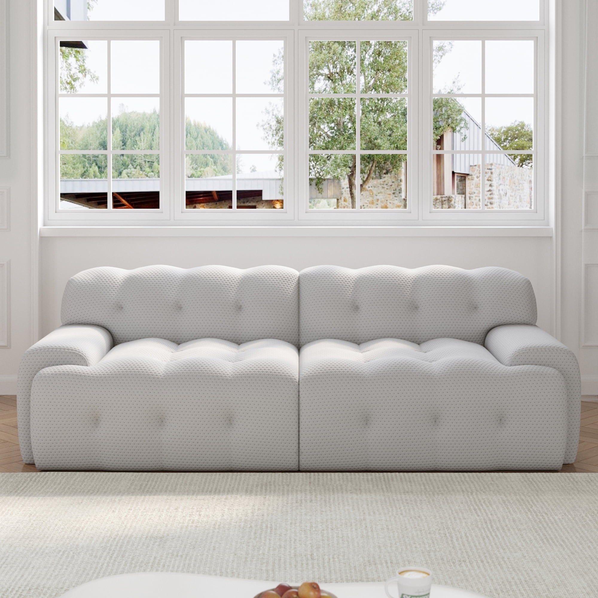 Sdorens 86.6 inch Oversized Loveseat Sofa,3D Mesh Fabric Comfy Sectional Cloud Sofa Couches,Curved Couch for Living Room, Office, Apartment,No Assembly Required (Light Gray)