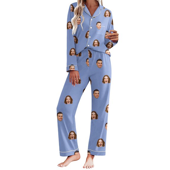 HSHMT Family Christmas Sweaters Women's Couple DIY 3D Printed Pajamas Long Sleeve Split Home Clothes (Women's)