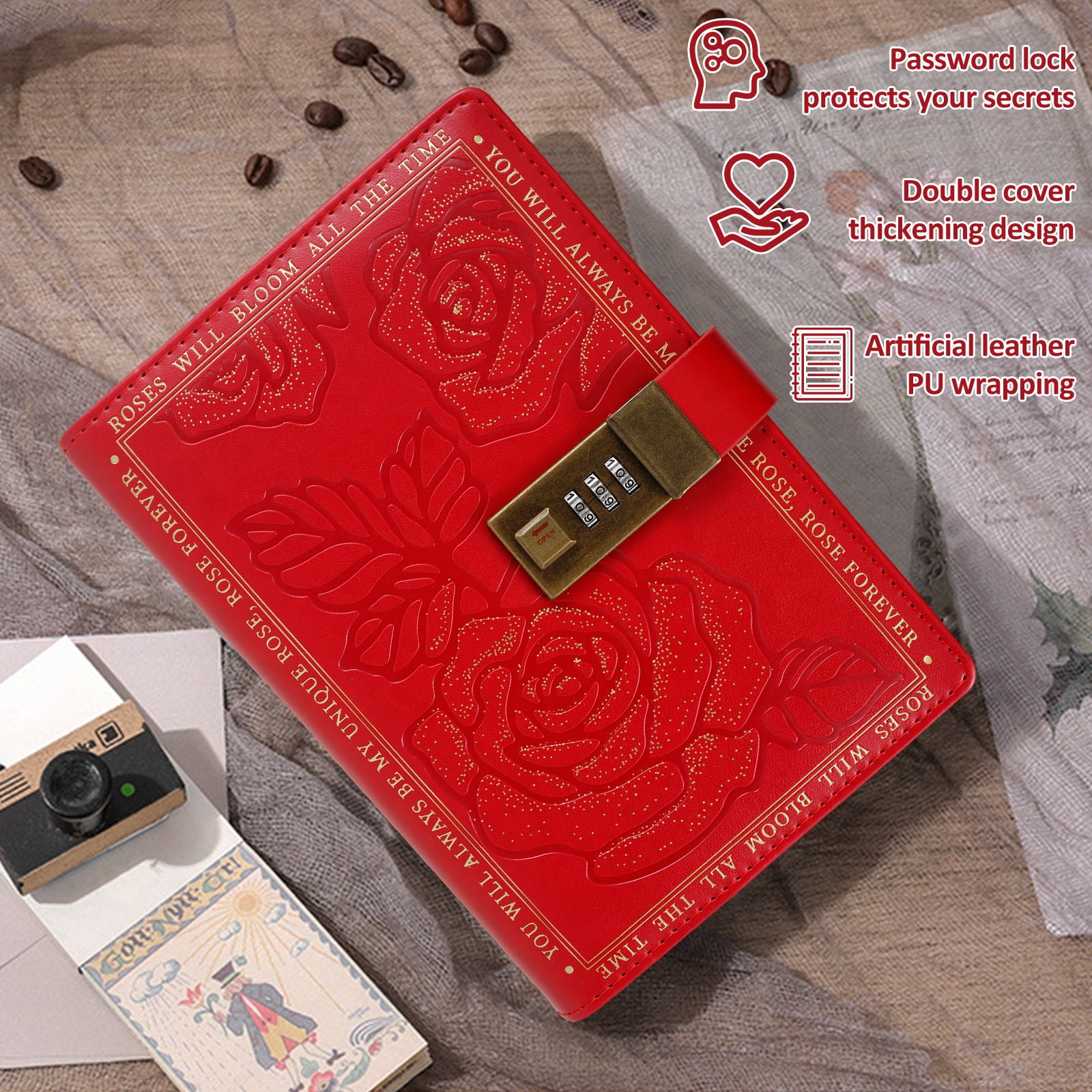 Wekvgz 2Pcs PU Leather Cover Lockable Journal for Writing Travel Journal Vintage Locking Notebook 224 Pages Thick Personal Locking Diary With Combination Passwords for Student Office Staff