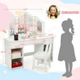 thumbnail image 2 of COZONY 2 In 1 Kids Vanity Table, Princess Makeup Vanity Desk & Chair Set, Tri-Folding Detachable Mirror & Touch Lights, 4 Open Storage Shelves & 3 Drawers, Wooden Pretend Playset, White, 2 of 8