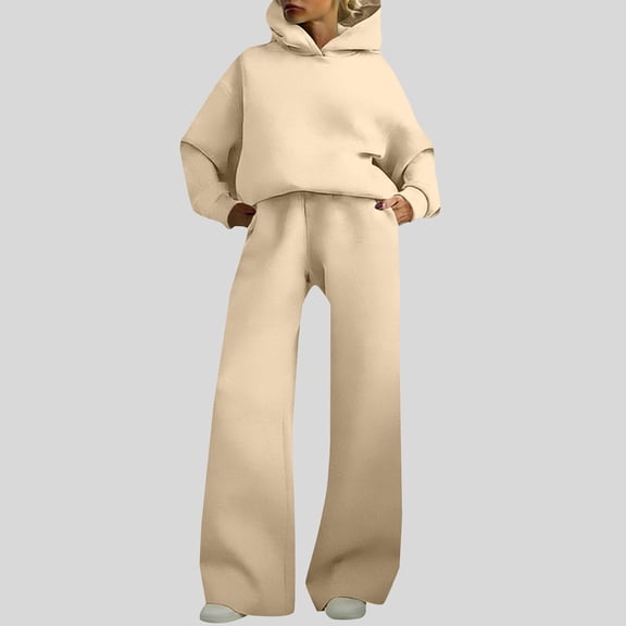Two Piece Set for Women, Oversized Hoodie and Wide Leg Sweatpants Set, Solid Color Casual Matching Outfit, Women's Loungewear Set for Daily Wear, Lounge, and Casual Outfit Beige