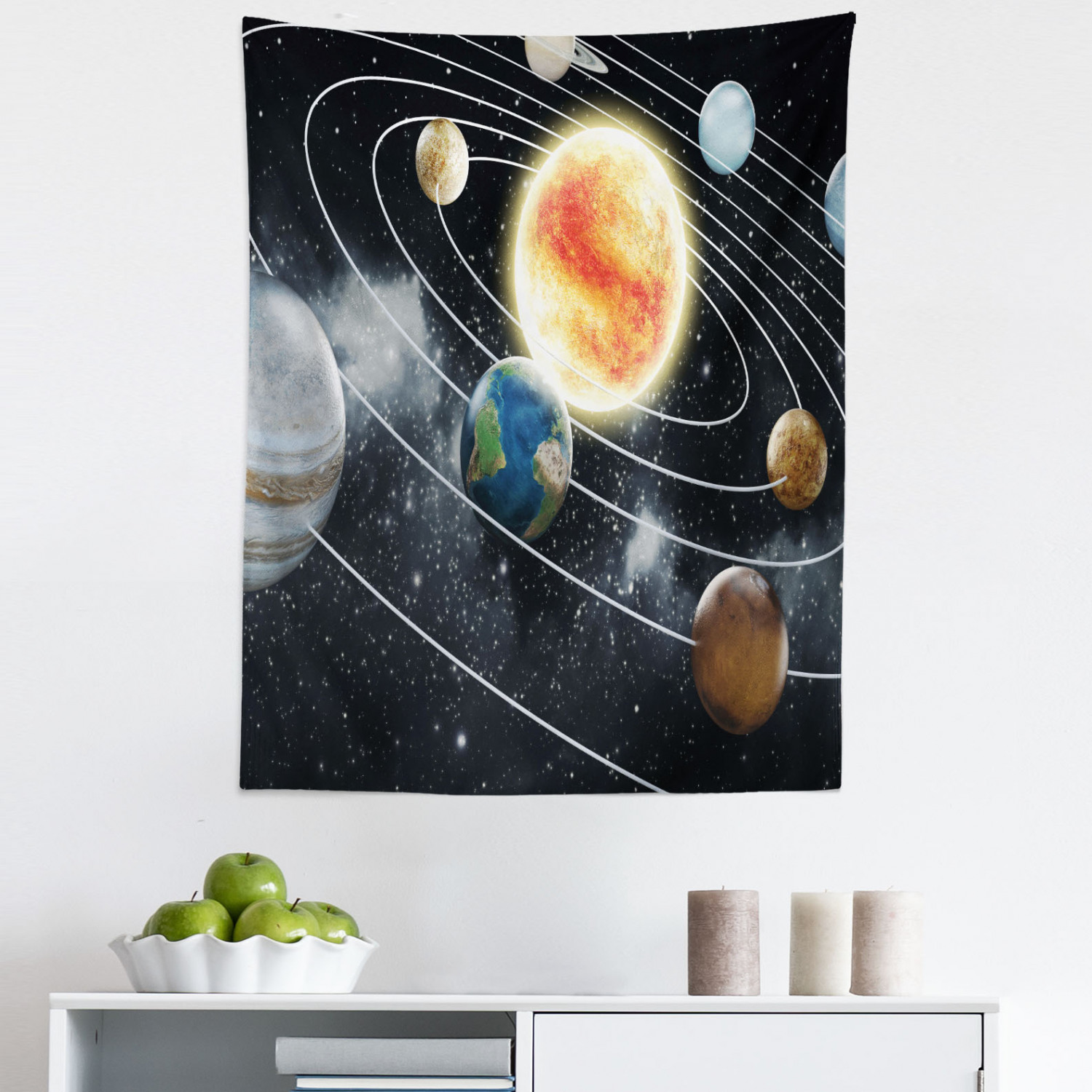 Outer Space Tapestry, Solar System 8 Planets Universe Elements Sun ...