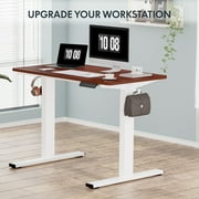 FLEXISPOT 48x30 Home Office Height Adjustable Standing Desk with Hooks, Ergonomic Electric 2-Stage Stand Up Computer Desk, White and Mahogany