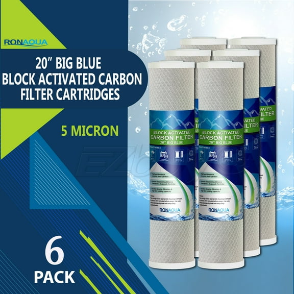 Big Blue CTO Carbon Block Water Filters 4.5" x 20" Whole House Cartridges by Ronaqua (6 Pack)