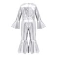 thumbnail image 4 of vastwit Little Girls Shiny Metallic Flare Jumpsuit Disco Themed 70s Birthday Party Outfit Silver 5T, 4 of 7