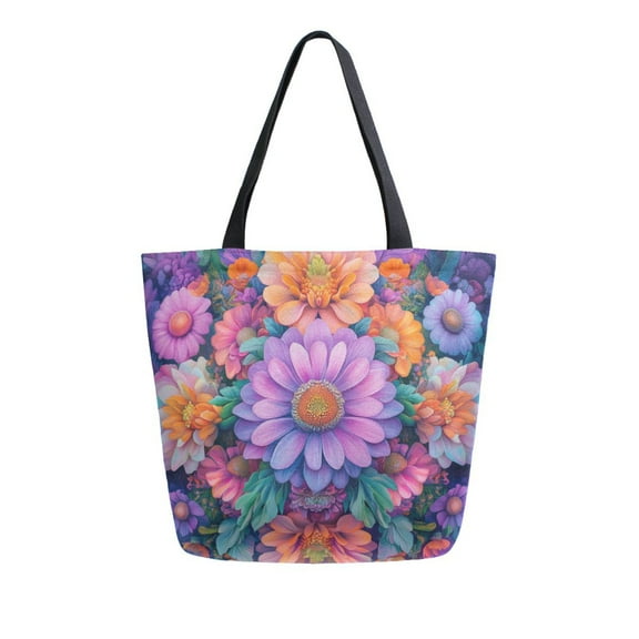 FORMRS Womens Canvas Tote Bag with Zipper Inner Pocket Shoulder Handbag, Light Purple Flowers