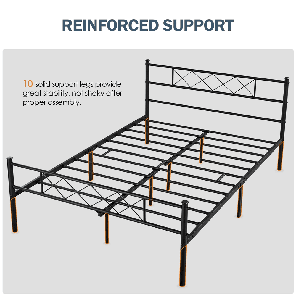 Fullfurnique Simple Metal Platform Bed Frame with Headboard and Footboard, Twin, Black