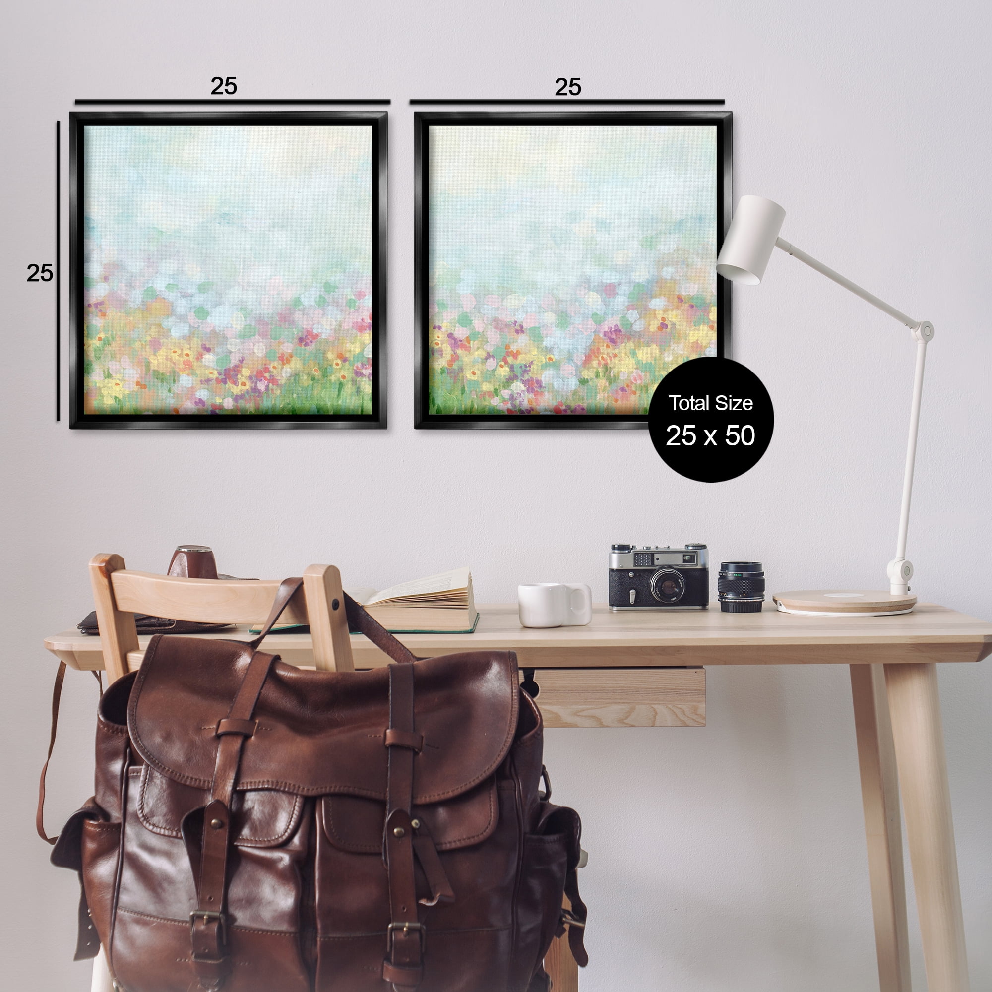 Stupell Industries Pastel Spring Flower Field Abstract Painting Black Floater Framed Canvas Art Print Wall Art, 25 x 25, Set of 2