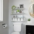 thumbnail image 3 of Floating Shelves for Wall 24 inch with Cube Shelf, Wall Shelves with Metal Rail for Bathroom Decor, Bathroom Organizers and Storage, Over Toilet Shelves, Toilet Paper-White, 3 of 12