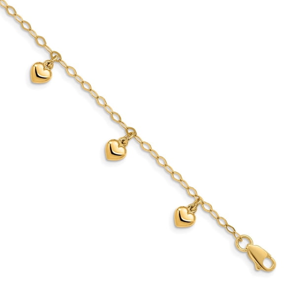 14k Yellow Gold Bracelet with station Cable 6 mm in Child's Puffed Heart Charm