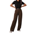 thumbnail image 3 of Women Wide Leg Pants High Waisted Business Casual Work Trousers Dressy Pants with Pockets by Yigetop Brown M, 3 of 6