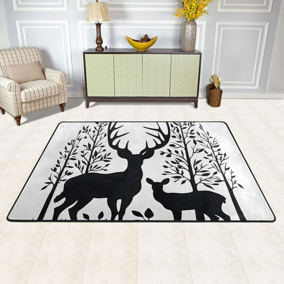 Area Floor Mats Black in Deers Large Nursery Rugs Non-Slip Living Room Carpets Bedroom Doormat for Dinning Decor 36" x 24"