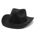 thumbnail image 1 of Unisex Straw Cowboy Hat Solid Color Wide Brim Sun Protection Hat Foldable Lightweight Travel Outdoor Hat, 1 of 2