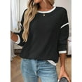 thumbnail image 3 of Women'S 2025 Fall Crew Neck Long Sleeve Oversized Color Block Sweaters Ribbed Knit Side Slit Pullover Black & Gray M, 3 of 7