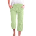 thumbnail image 1 of Pantalones capri de lino de cintura alta para mujer de Umfun, pantalones de talla grande, pantalones deportivos de control de abdomen, verde L, 1 of 5