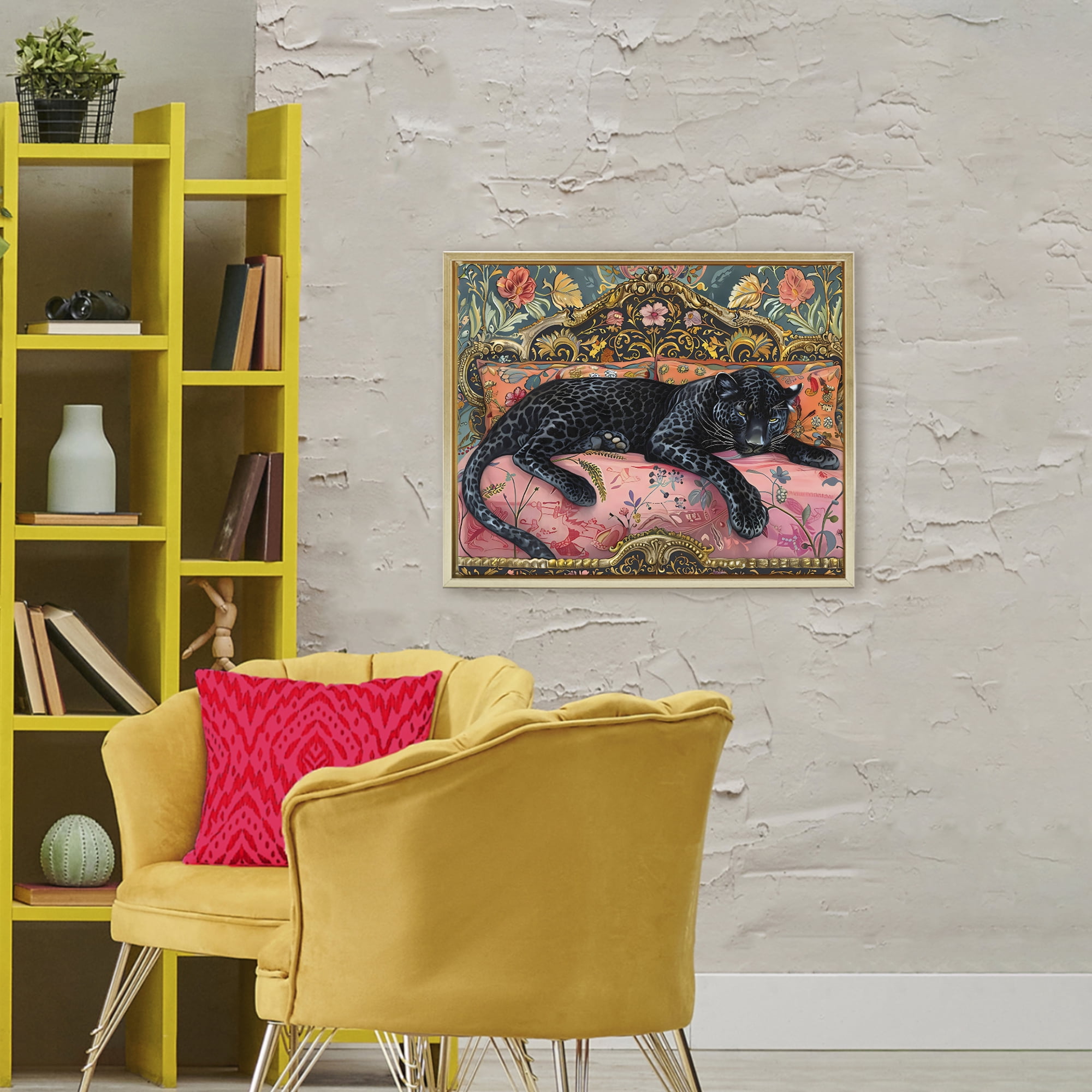 Stupell Industries Lazy Black Elegant Leopard Gold Framed Floater Canvas Wall Art, design by Creative Studio