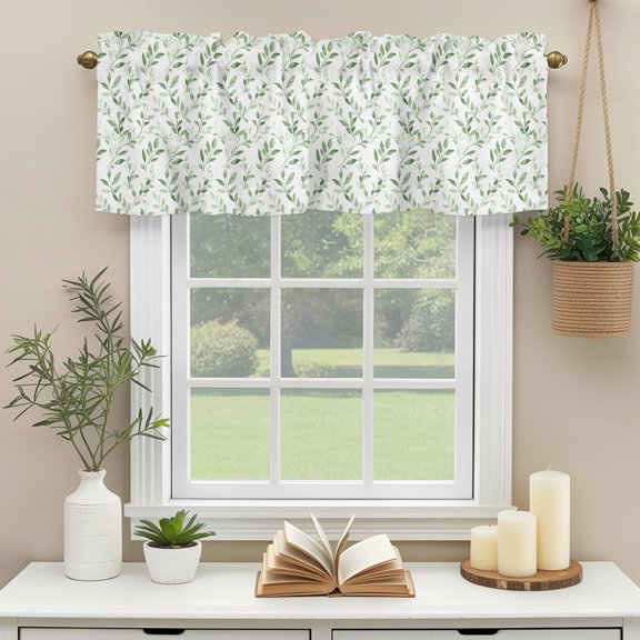 Valances for Windows,Spring Summer Green Leaves Plants Kitchen Curtain Valance Short Rod Pocket Panels Pastoral Botantical Small Window Treatment for Living Room Bedroom Bathroom,54"Wx18"L