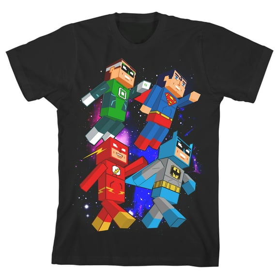 The Justice League Box Faces Youth Black Graphic Tee-Medium