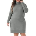 thumbnail image 2 of DARING DIVA Plus Size Long Sleeve Turtleneck Warm Pullover Mini Dress 1X Gray, 2 of 6