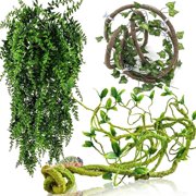 Reptile Plants, Smlper 4 Pcs Reptile Vines, Flexible Jungle Climbing Vines Terrarium Plastic Plants and Leaves Tank Accessories Decor for Gecko Snake Lizard Bearded Dragon Hermit Crab Frog