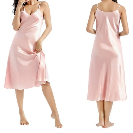 HYSYSB Nightgowns for Women women s Chemises & Negligees nighty for Women spaghetti Strap Nightgown nightgown Dress Sleepwear V Neck Negligee Lingerie Long Nightwear chemise for Women Pink XL