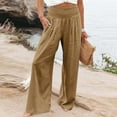 thumbnail image 4 of QATAINLAV Linen Pants Women with Pockets 2025 Summer Elastic High Waisted Wide Leg Pants Casual Loose Long Beach Pant Basic Solid Going Out Trousers Ofertas en Walmart Khaki 3XL, 4 of 9