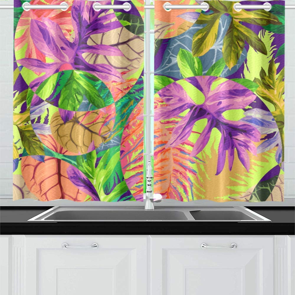 Mkhert Exotic Tropical Leaves Window Curtains Kitchen Curtain Room