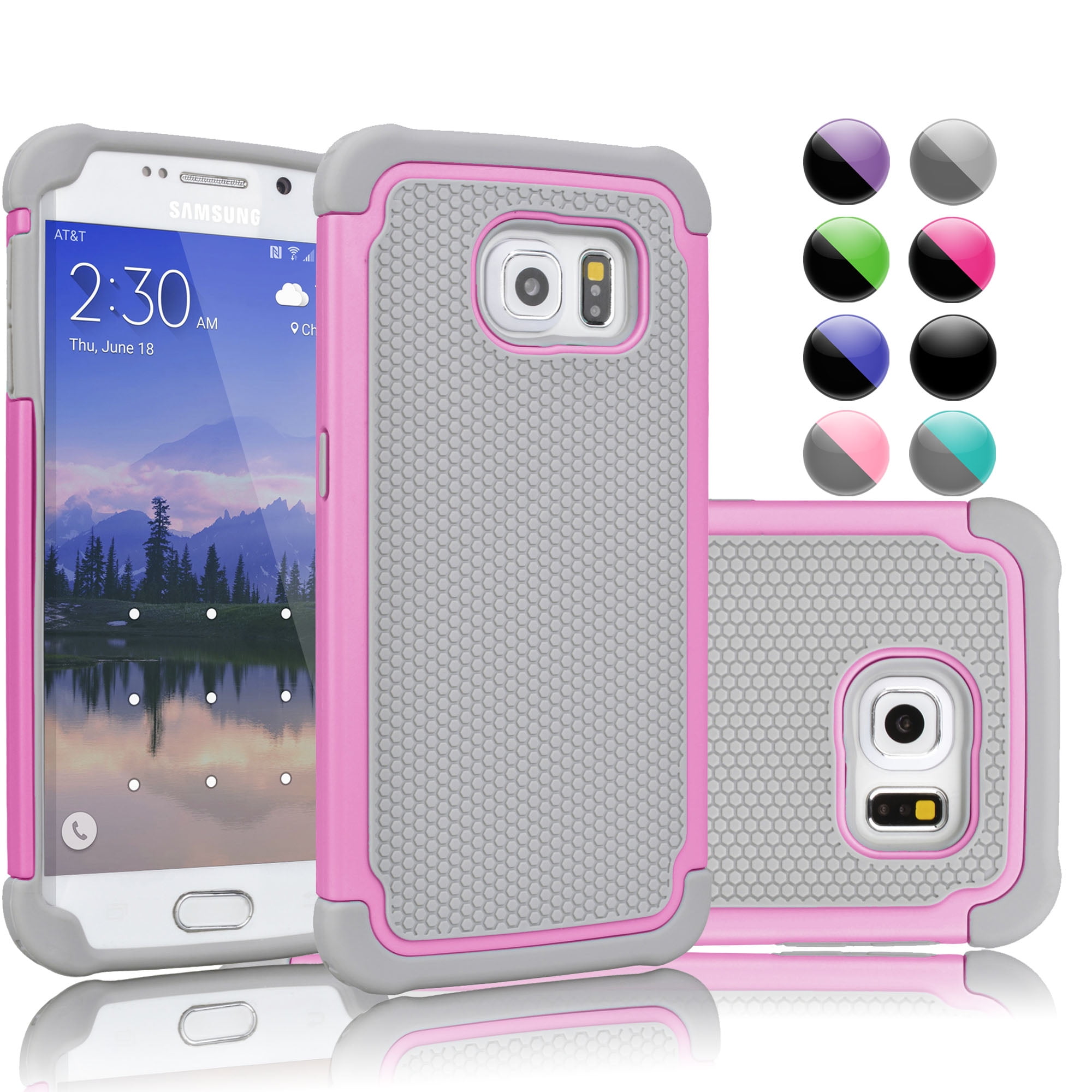 Galaxy S6 Case, Samsung Galaxy S6 Case, Njjex [Pink] Rugged Rubber