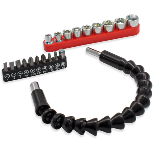 Eje flexible magnético Plus Cabeza de destornillador Plus Portapuntas (10 piezas) Extensión cardán 300 mm Plus Hex Socket 5 mm -13 mm