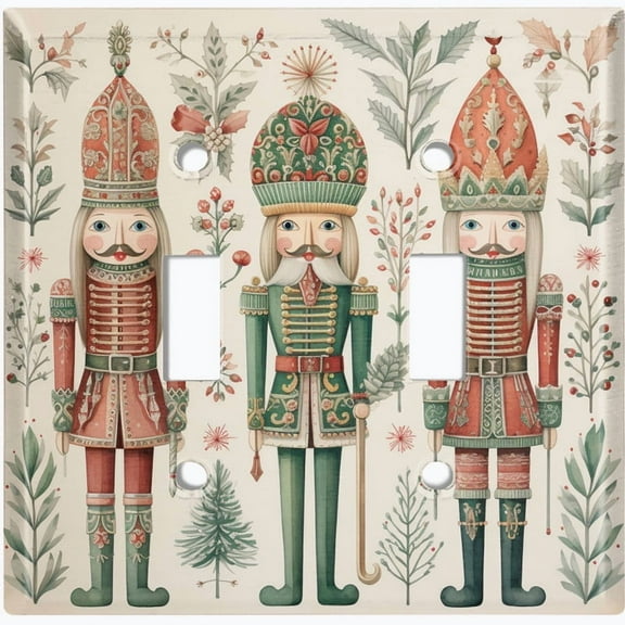 Metal Light Switch Wall Plate Outlet Cover (Printed Image of Winter Nutcrackers - Double Toggle)