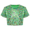 thumbnail image 2 of YUUMIN Girls Hip Hop Clothes Jazz Dance Performance Outfits Glittery Round Neck Crop Tops Modern Streetwear Green 3-4, 2 of 7