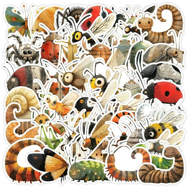 Calcomanías de vinilo con dibujos animados de Caterpillar Waterp, 50 unidades