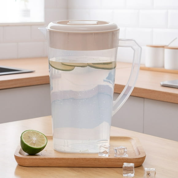 Plastic Pitcher With Lid for Iced Tea, Lemonade and Cold Drinks, Clear Water Jug for Fridge, 2L Beverage Dispenser for Home and Parties