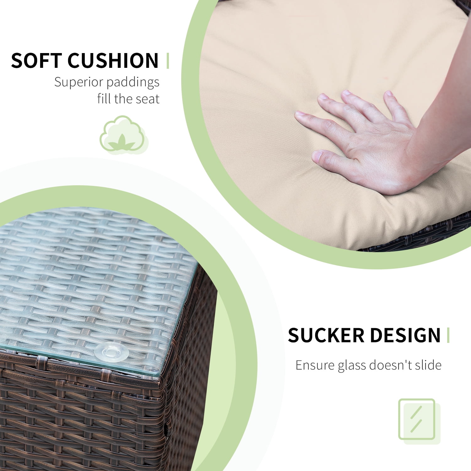 Devoko Patio Conversation Set Outdoor Furniture Set PE Rattan Set of 3, Brown/Beige