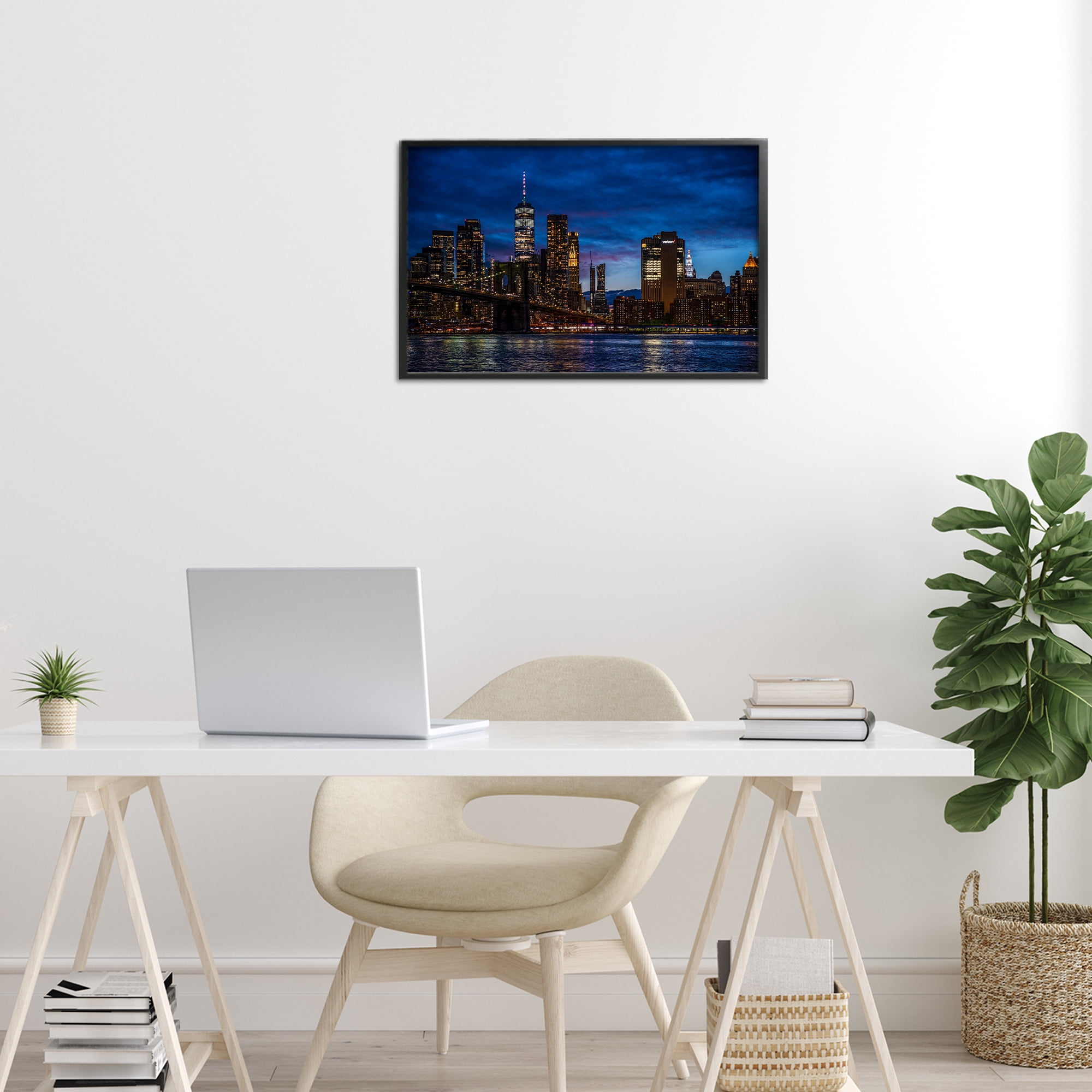 Stupell Industries Brooklyn Bridge at Night Black Framed Giclee Art, design by Tim West