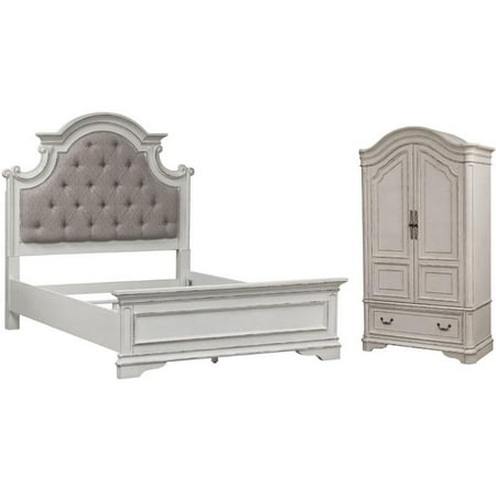 Bedroom Set With Queen Bed And Armoire In Vintage White