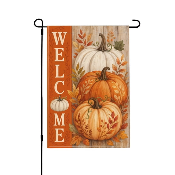 Welcome Garden Flag with Pumpkins & Leaves Design, 12x18 Inch Outdoor Decor